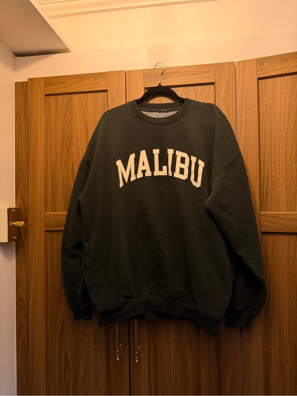 Brandy Melville Malibu Crewneck Sweatshirt - Dark Green with Cream Logo